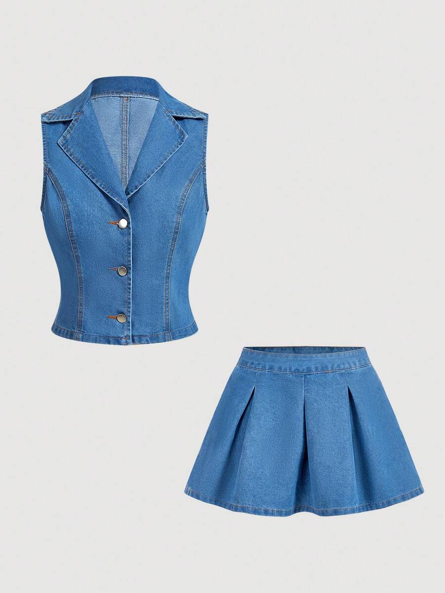 Sweetra Women's Casual Denim Outfit - Blue - View 1