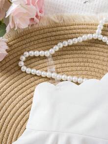 SHEIN Baby Girl Elegant & Cute White Hollow Floral Pattern Asymmetric-Shoulder Slip Dress - White - View 4