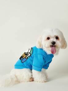 PETSIN 1pc White Small Clothes With Letter Question Mark Print Pet, Blue Thick Warm Pet Clothes Without Hat - Blue - View 8