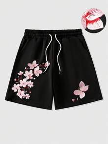 Anime Men's Floral Embroidery Pattern Loose Shorts Spring/Summer - Black - View 6