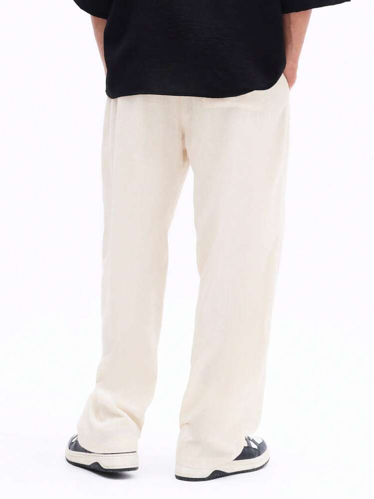 Pintuck Linen Drawstring Casual Pants