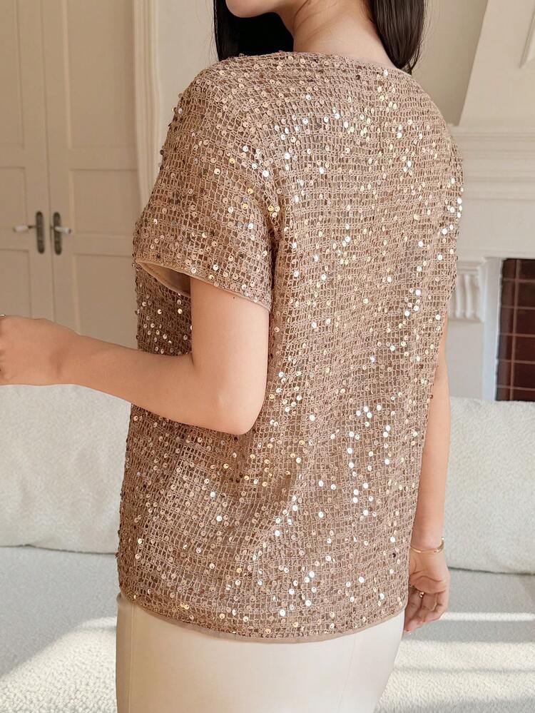 Women's Casual Sequin Embellished T-Shirt, Summer
