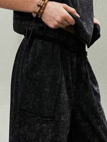 SoleilVie Women's Casual Fashion Street Style Everyday Commute Washed Tank Top And Wide Leg Loose Pants 2-Piece Set, Spring/Summer/Autumn Wide Leg Pants Set Pants Sets For Women Summer Co Ords Sets Women Ladies Casual Sets Cotton 2 Piece Set - Black - View 3