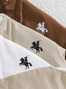 三件套：男童图案立领短袖衬衫 - 卡其色 - 查看 5