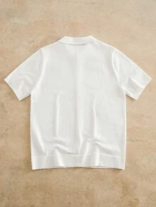 Manfinity VCAY 男士针织 Polo 领短袖开衫，单排扣，带刺绣毛巾装饰 - 白色 - 查看 4