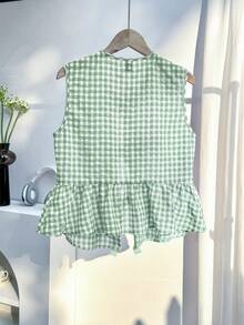 Comfortcana Camisa sin mangas con botones a cuadros verde oliva para mujer - Verde Oliva - Ver 2