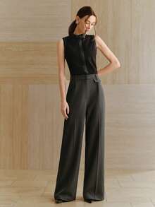 Anewsta Spring/Summer New Urban Retro Academic Professional Commute High-Waisted Draping Design Women Pants - Grey - View 3