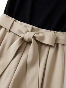 Franclia 女士休闲优雅黑色露肩无袖露背修身上衣+卡其色宽松长裤，附赠腰带，适合日常穿着/商务场合/通勤/休闲度假/晚餐/情人节等场合。 - 黑色 - 查看 5