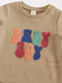 Cozy Pixies 2pcs Baby Boy Letter Pattern Knit Soft Round Neck Short Sleeve Top And Elastic Waist Shorts Set - Multicolor - View 10