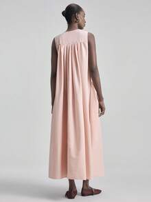 Ontre Women's Light Pink Ice Cream Texture Soft Fabric Loose Fit Round Neck Sleeveless Spliced A-Line Dress, Fashionable Casual Cruise Wear, Minimalist Luxury Feel All-Season Bohemian Style Vacation Outfits,Beach And Seaside Women's Clothing, Country Music Concert Style, Western Style Clothing, Nomadic Casual Fashion With Pocket All-Season Versatile Modern Urban Fashion Business Casual Women's Wear Office Attire Understated Old-Money Style, Elegant And Sophisticated, High-Quality Commuter And Airport - Baby Pink - View 7