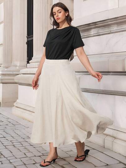 Maija Plus Size Women's White Satin Maxi Skirt, Solid Color Mermaid Hem Long Skirt, Suitable For Commuting, Business, Casual, Office Wear, Elegant, Vintage, Romantic, Fashion, Versatile, Comfortable, Simple Essential Item