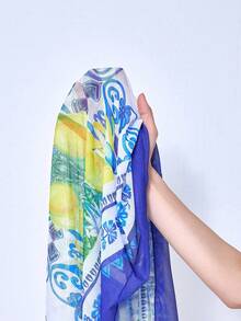 Swim Oasis بدلة سباحة بحجم كبير مطبوع عليها ازهار للسيدات، بأسلوب عادي مناسب للإجازات - الأزرق - مشاهدة 4