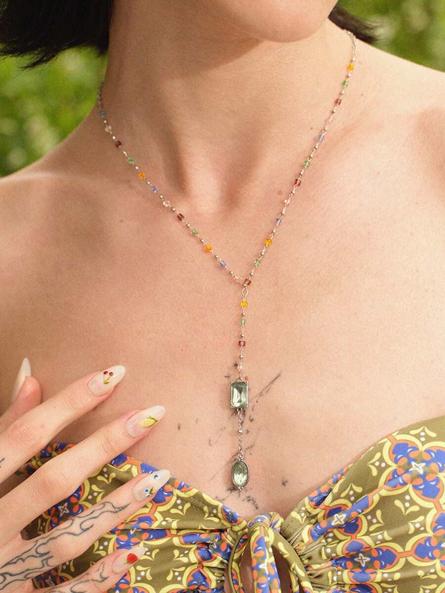 女士链条项链，高级/复古/优雅，18K镀金，性感/复古，适合妈妈/女士/女孩/母亲，夏季/海滩/舞会/派对，多层/宝石/串珠/水晶，吊坠/粗链 - 彩色 - 查看 1