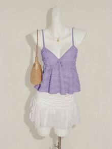 Sweetina Women's Solid Color Lace Fitted Camisole, Versatile For Dates And Outings - Mauve Purple - View 5