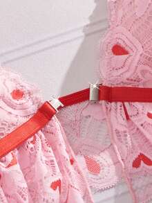 Eraneu Valentine's Day Women's Lingerie Set, Sweet Cute Girl Lace Lingerie Set, 2pcs - Pink - View 10