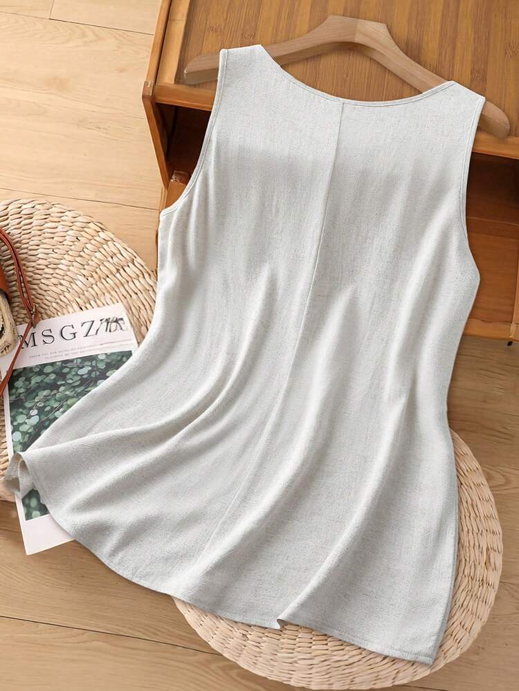 Plus Size Women Solid Color Round Neck Casual Loose Fit Tank Top/Summer/Vacation,Summer Outfits,Spring Clothes Women ,Going Out Tops For Women ,Vacation Outfits Women,Casual Blouses For Women ,Holiday Outfits For WomenTanks Women Summer Tops Casual Tanks Linen Tops For Women Women's Vest Tops Women's Tank Tops Summer Women's Tops For Summer