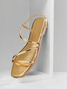 Solezae Women's Fashionable Comfortable Crisscross Back Strap Flat Sandals Summer Shoes - Gold - View 3