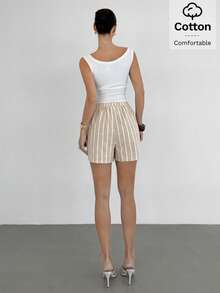 Siren Gaze 女士休闲蝴蝶结装饰夏季短裤 - 杏色 - 查看 4