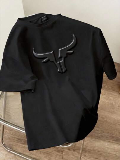 Manfinity Joysei 男士 3d 印花 T 恤 加大码 男士夏季休闲纯色压花 T 恤 男士 T 恤 压花印花 男士压花图案 T 恤