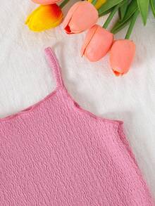 SHEIN Playful Pals 3pcs Baby Girls' Comfortable Versatile Minimalist Solid Color Knit Camisole Romper Set, Spring/Summer - Multicolor - View 3