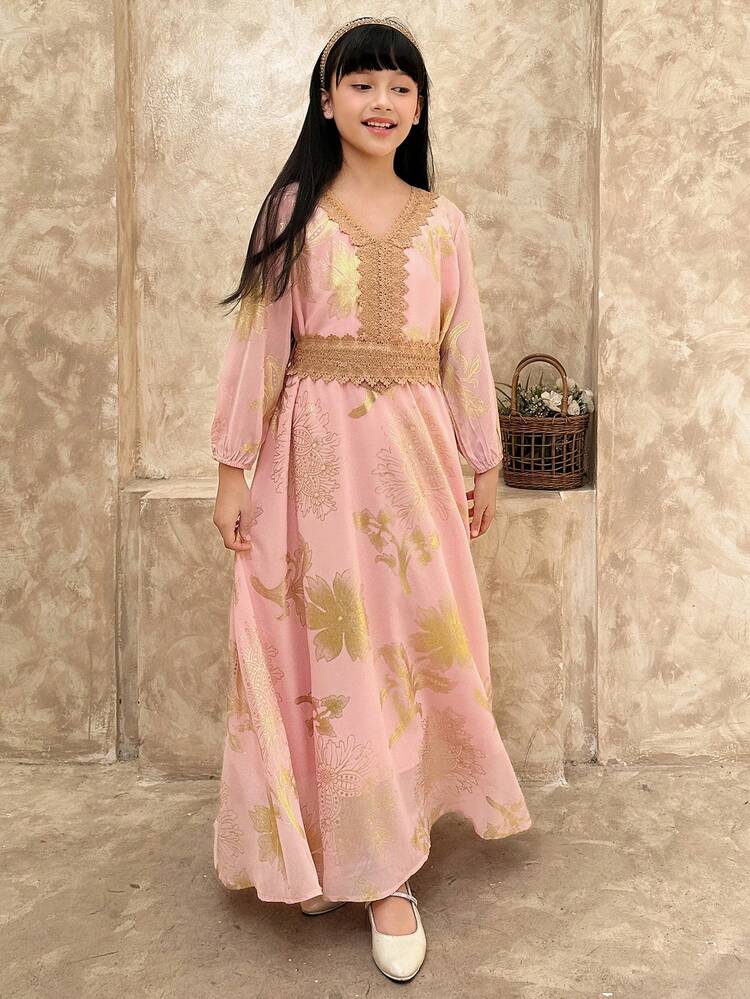 Tween Girls V-Neck Long Sleeve Dress, Fall