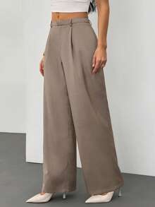 SHEIN Tall 女士简约通勤休闲纯色斜插口袋裤 女士正装裤 阔腿裤 女士休闲裤 商务休闲裤 女士秋季服装 女士冬季服装 万圣节圣诞节女装 优雅外出正式秋季服装 女士正装裤 时尚外出裤 - 杏色 - 查看 6