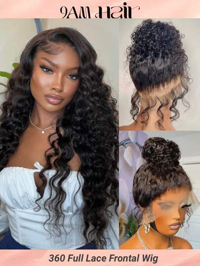 Full 360 Lace Frontal Wig Deep Wave Transparent Lace Front Human Hair Wig 12-20 Inch Deep Hair Wig For Women 150%Density Plucked Pre Invisible Lace Black Wigs For Women Bridal Hairstyles For Wedding Party 100% Handmade Invisible Full Lace Wig