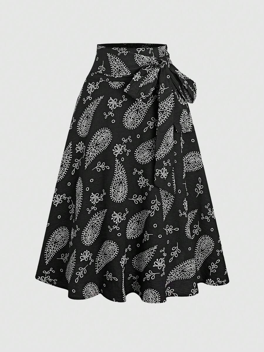 SHEIN Franclia Chân váy chữ A thanh lịch, kiểu dáng retro mới dành cho nữ, phối màu tương phản trang nhã. - màu đen - Xem 1