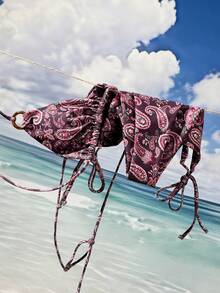 SoleilVie SWIM BOHO Women's Paisley Print Triangle Bikini Set With Tie Side Bottoms - Multicolor - View 10