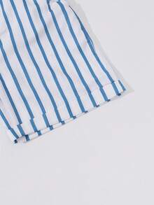 SHEIN Casuvi Kids 2pcs/Set Boys' Shorts,Solid Navy Minimalist Style,Blue & White Striped Fresh & Neat,Cuffed Hem,Pockets Design Practical & Stylish,Summer Beach Shorts - Blue - View 3