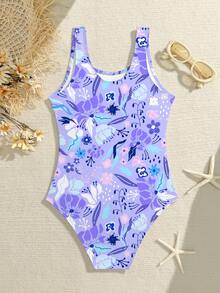 女童连体泳衣速干沙滩泳装，适合8-14岁女孩 - 彩色 - 查看 2