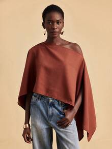 Travachic 女士休闲不对称纯色上衣，夏季，度假休闲套装，适合夏季假期、春假、派对、海滩、春季、情人节、狂欢节等场合，优雅百搭，适合春夏季节、派对、夏季上衣、情人节上衣、狂欢节服装、墨西哥风情波西米亚风上衣，一件多穿 - 鏽棕色 - 查看 7