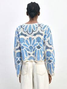 Maija Women's Hollow Out Dual-Tone Single-Breasted Long Sleeve Knitted Cardigan - Multicolor - View 8