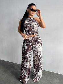 SHEIN SXY 女士印花休闲直筒裤，春夏款 - 彩色 - 查看 3