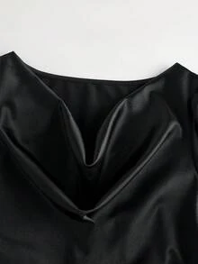 Franclia Women's Ruched Waist Cowl Neck Short Sleeve T-Shirt Blouse For Women Elegant Classy Elegant Top For Woman Modern Tops For Women - Black - View 5