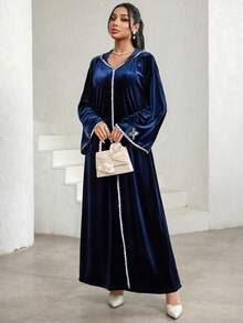 Al Najma 保守休闲女式阿拉伯风格连衣裙 - 寶藍色 - 查看 4