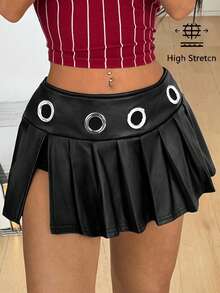 Coolane Minifalda de diseño total en blanco y negro estilo Y2K Coachella para mujer - Negro - Ver 1