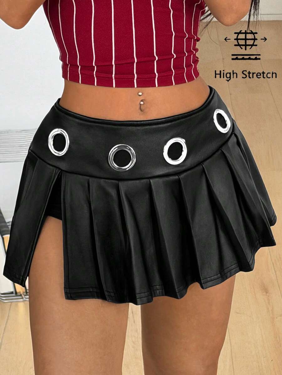 Coolane Minifalda de diseño total en blanco y negro estilo Y2K Coachella para mujer - Negro - Ver 1