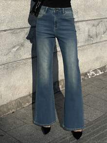 DAZY Quần jeans ống loe dáng ôm, thanh lịch kiểu cao bồi miền Tây dành cho nữ, có túi rách, phù hợp cho mùa xuân và mùa thu (phong cách Y2K). - Màu xanh lam - Xem 7