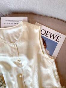 GlowEve Women's Casual Applique Front Button Sleeveless Shirt, Summer - Apricot - View 6