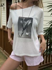 Livesso Camiseta holgada y transparente con estampado de carnaval para mujeres, camisetas gráficas de primavera y verano para mujeres - Beis - Ver 4