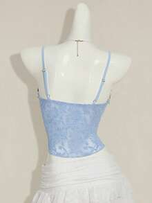 SHEIN ICON Women's Knotted Design Sequin Ruffle Hem Asymmetrical Hem Fashionable Versatile Date Night Camisole Top - Baby Blue - View 2