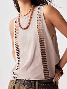 Bohemela Top corto de punto de un solo color lavado para mujer - Albaricoque - Ver 4