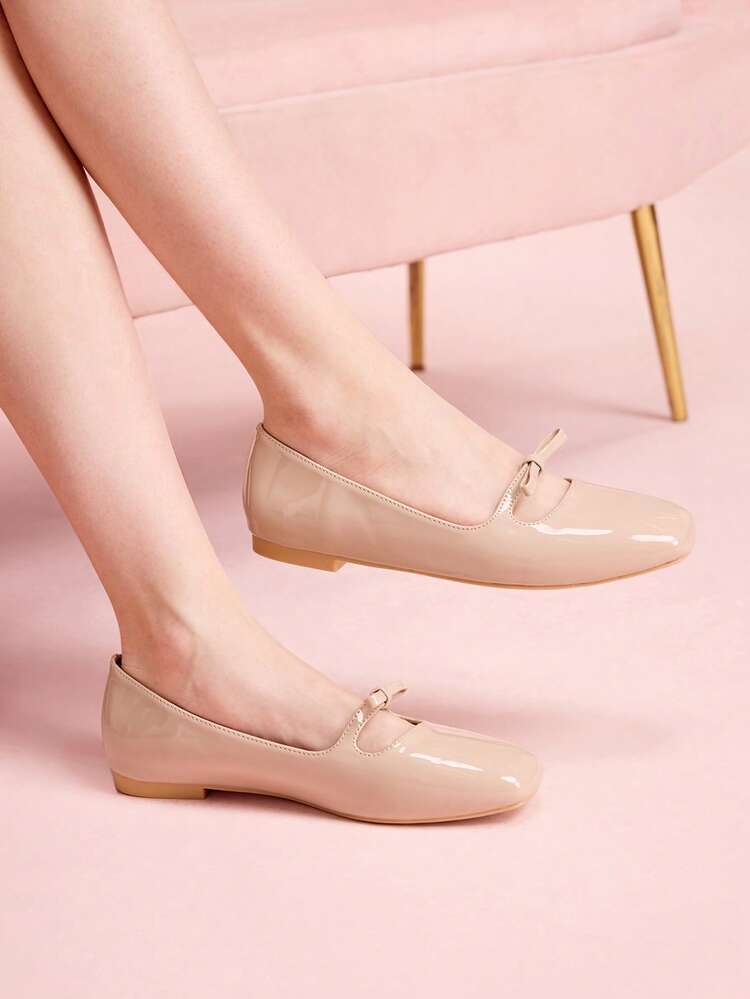 CUCCOO DOLLMOD Women Shoes Fashion Apricot Round Toe Word With Bow Ballet Flat Shoes Commuting Party Shopping Vacation Comfortable Women Flat Shoes Valentine's Day Spring Shoes