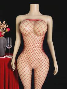 1pc Women's Sexy Hollow-Out Sheer Bodystocking - Red - View 4
