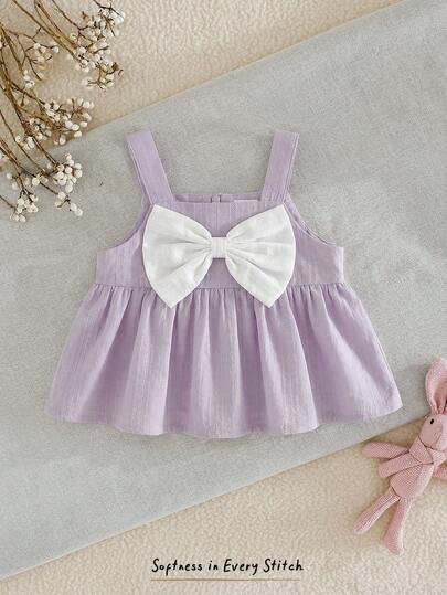 Cozy Pixies Baby Girl 3D Bow Decor Camisole Top, Casual & Versatile