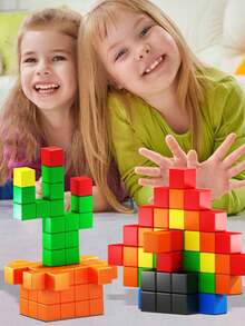 MINKOJA 48 & 100PCS Small Size Magnetic Blocks, 2cm Solid Color Magnetic Block Magnetic Cube Sensory Toys, Preschool Educational Building Blocks Set, Random Color,Easter,Easter Gift,Childen's Day,Travel Toys,Magnetic Blocks,Building Blocks,Kids Magnetic Building Block Toys - color - View 3
