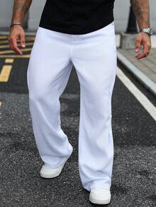 Manfinity Homme 男士休闲简约白色斜插口袋牛仔裤，四季皆宜 - 白色 - 查看 5