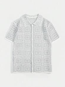 Manfinity Homme Men's Fashionable Casual Hollow Button Knit Sweater - Grey - View 1