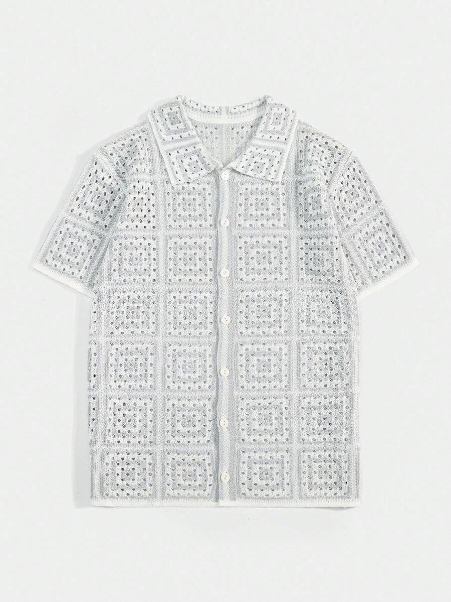 Manfinity Homme Men's Fashionable Casual Hollow Button Knit Sweater - Grey - View 1